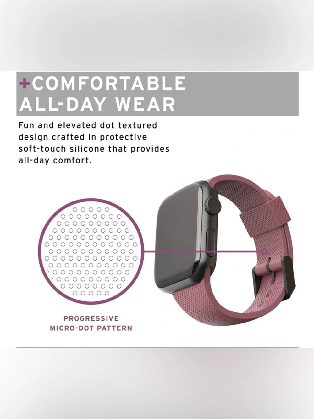 Urban Armor Gear DOT Silicone Apple Watch Band Strap 42mm/44mm Dusty Rose NIB